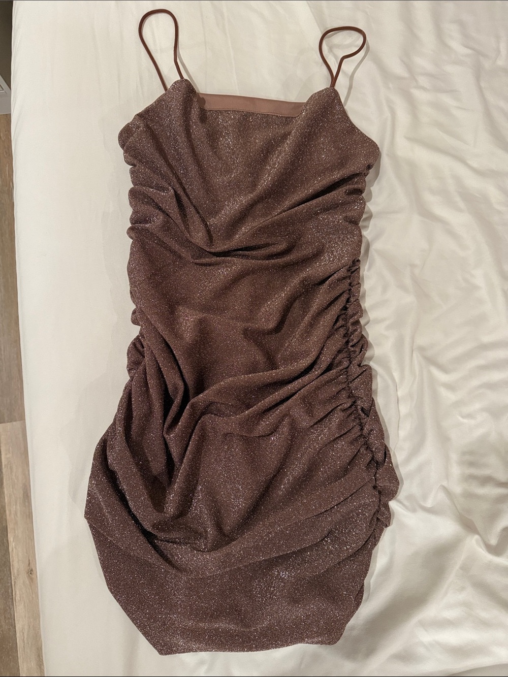 Sparkle Ruched Slip Dress in Shimmering Rose